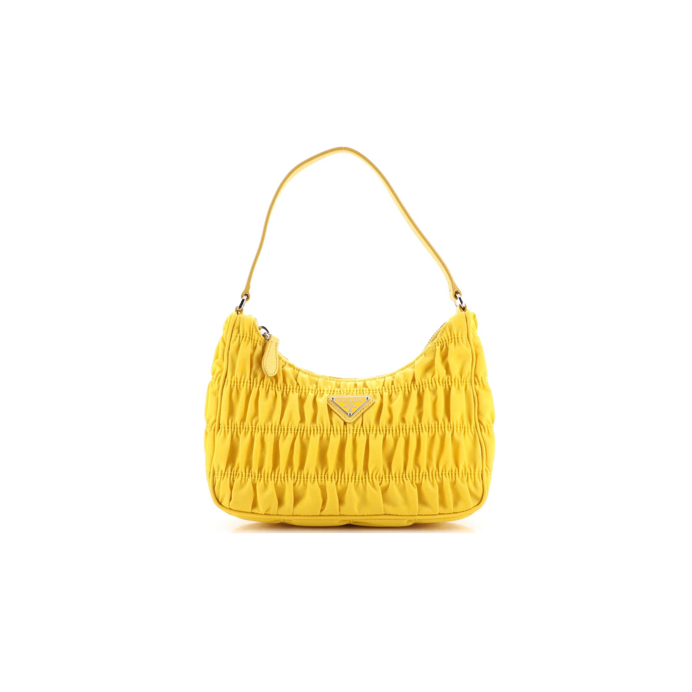 PRADA HOBO TESSUTO GAUFRE WITH SAFFIANO MINI YELLOW 1NE204 (22*13*6cm)